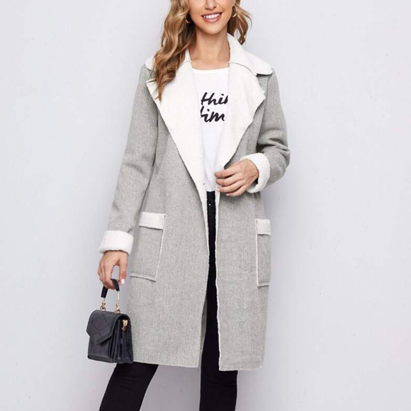 Jackets & Blazers - grey shearling lined teddy pocket trench pea coat